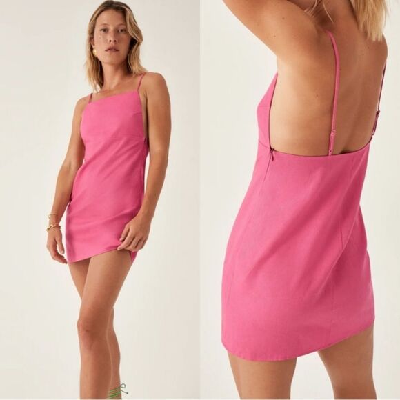 NWT Reformation Wiley Linen Mini Pink Dress Size 10 - Picture 1 of 9
